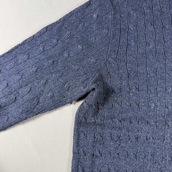 Polo Ralph Lauren Sweater Mens Large Blue Cable Knit Silk Crewneck Pullover - Picture 6 of 11